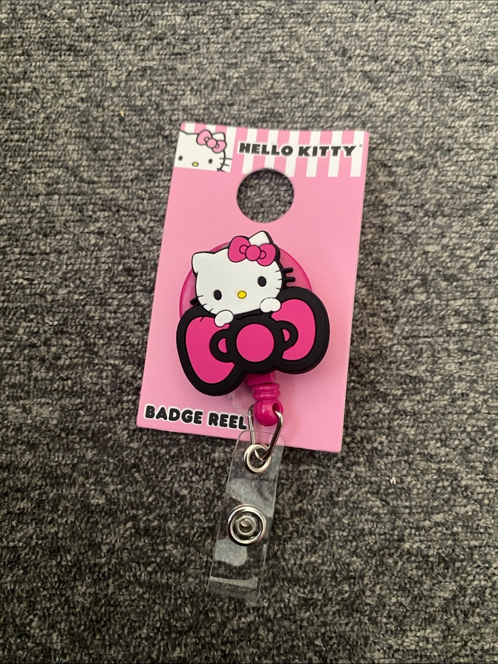 Hello Kitty Pink and Black Badge Reel ID Clip